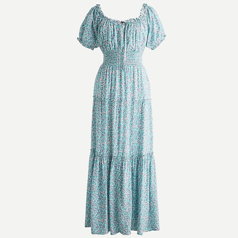 J Crew Marina Floral Print Puff Sleeve Midi Length Prairie Dress Womens 8 NWT